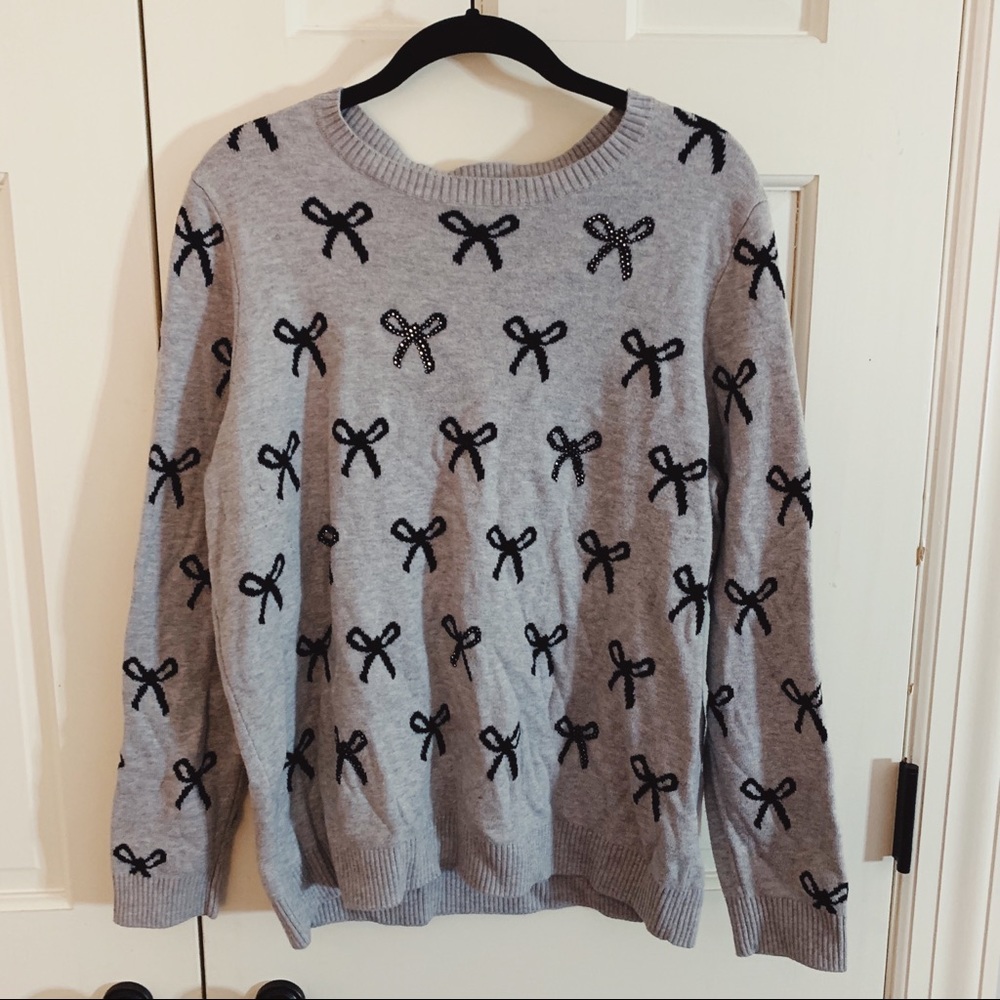 Macy’s Bow-Print Sweater with Rhinestones